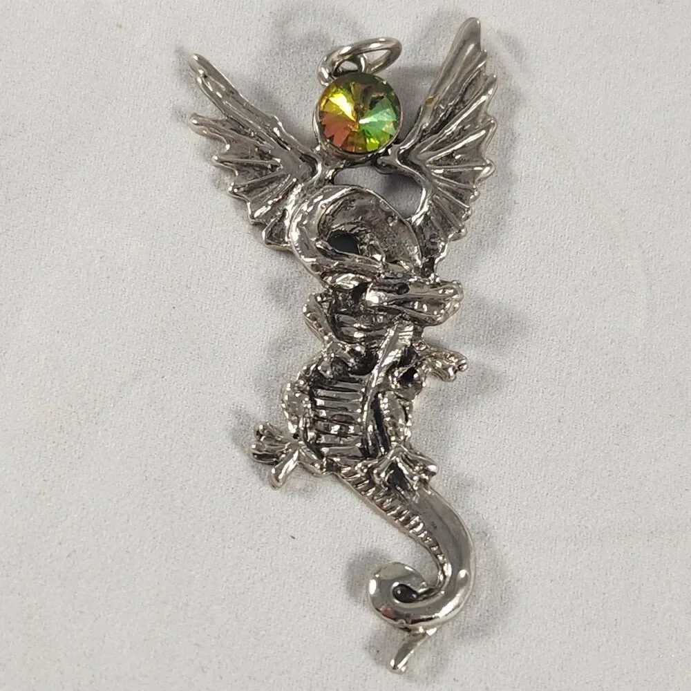 1990s Winged Dragon w/ Crystal Pendant Fantasy Gothic 2.25